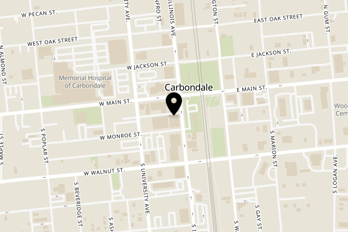 Map showing the location of Aban Kitchen on 114 S Illinois Ave in Carbondale